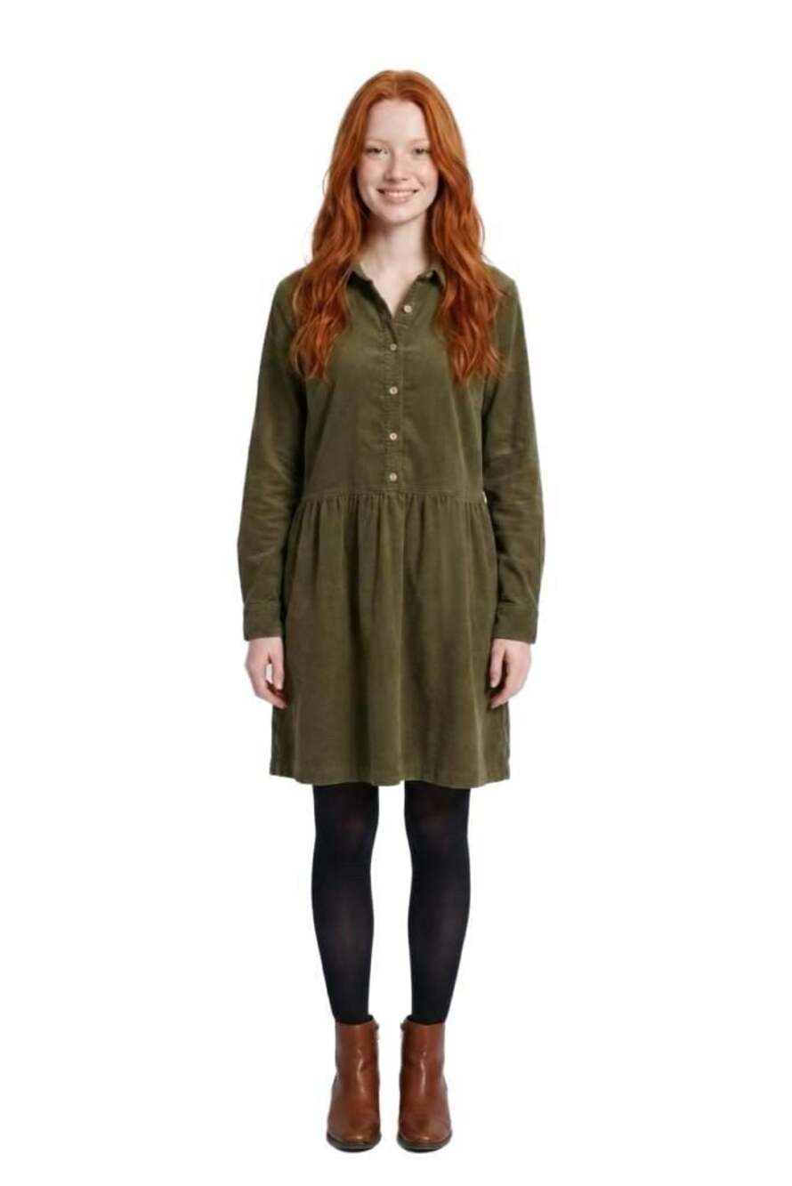 NWT Talbots Corduroy Shirtdress Sz.16 Olive Green Drop Waist Tiered Button Front